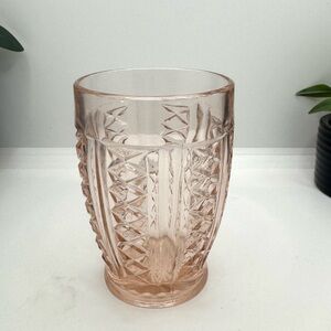 Vintage Pink Glass Tumblers With Geometric Pattern